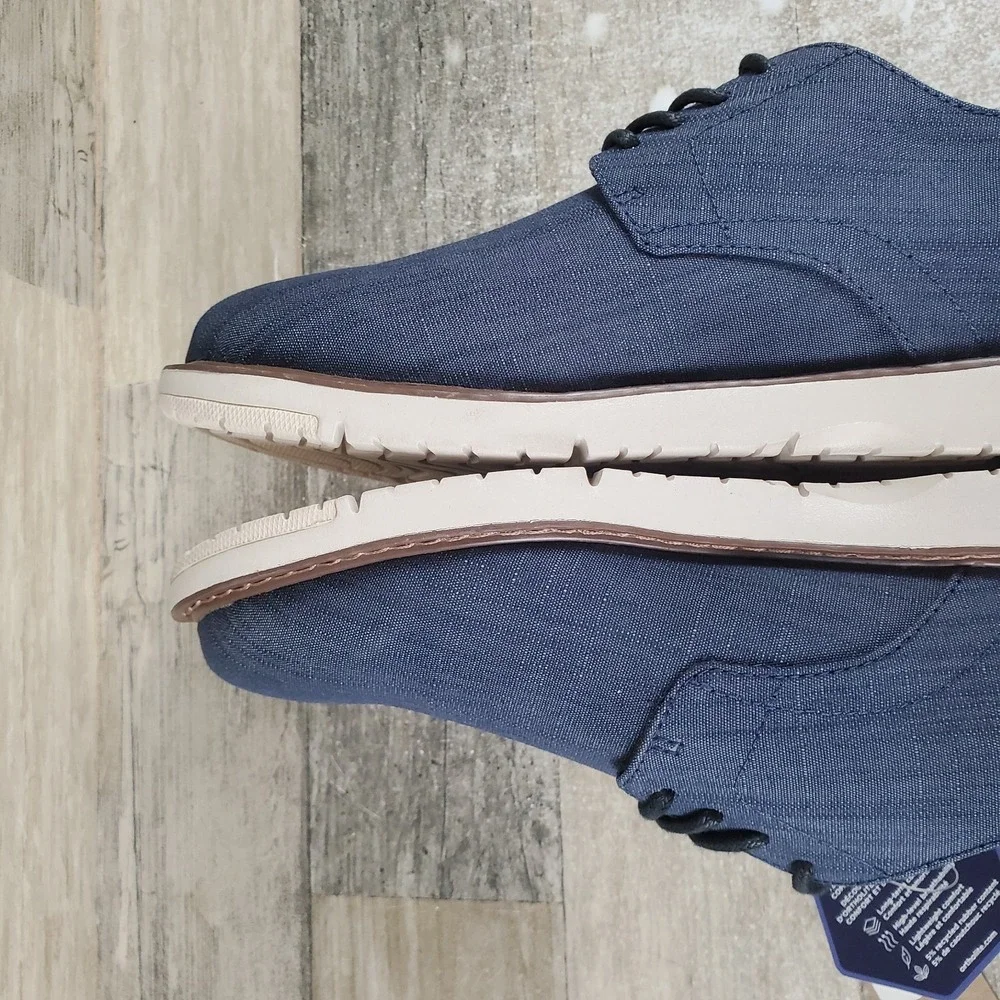 Toms Navi Mens Dress Shoes Sz 8 Casual Navy Denim Crosshatch Lace Up Oxford
